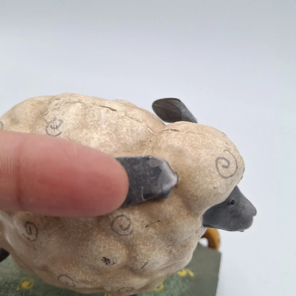 Primitive Folk Art Sheep Pull Toy Figurine Vintage Style Lamb on Wheels Decor